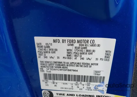 2013 Ford F-150 Xlt из США, поврежденный, VIN 1FTEW1CM1DFB87664